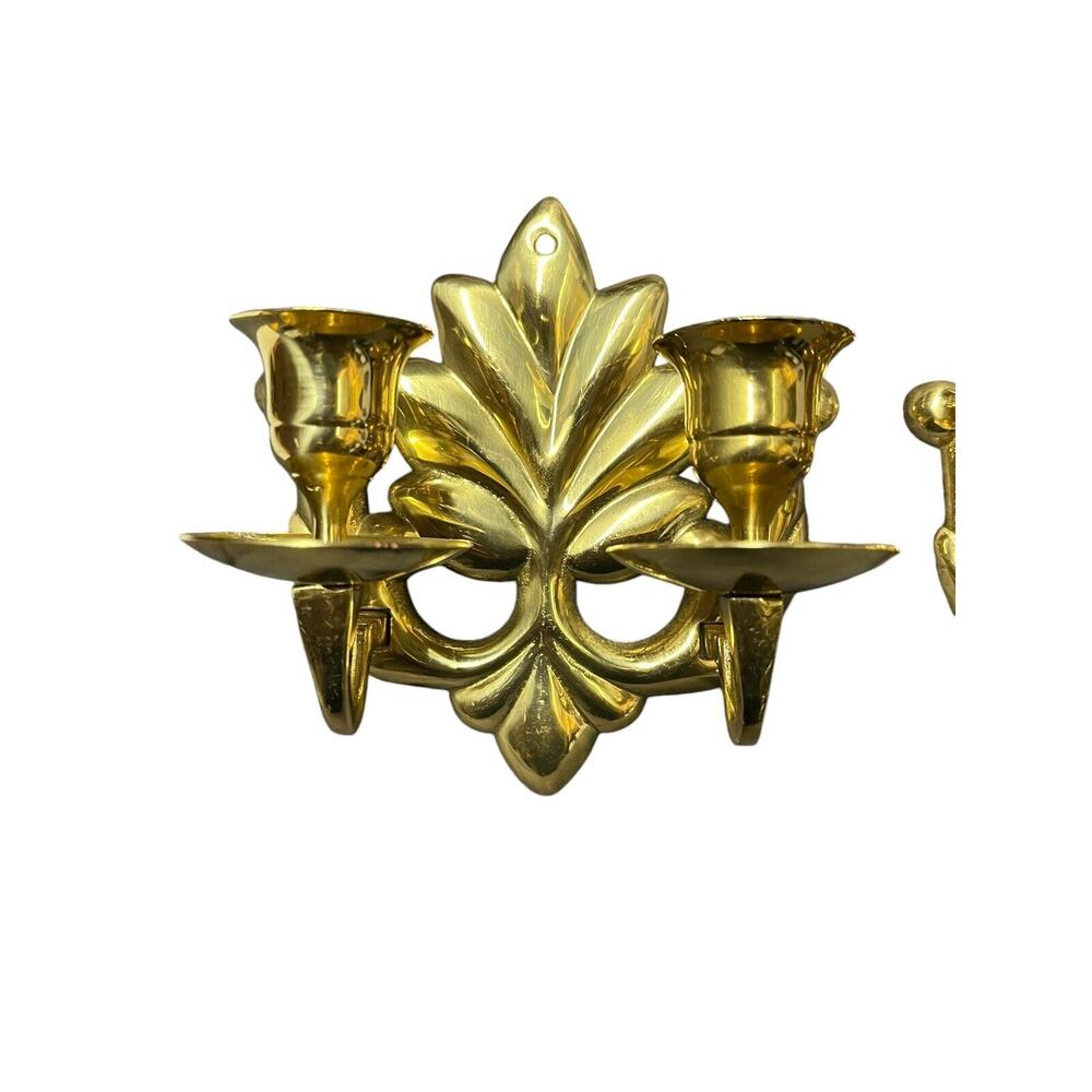 Pair Double Arm Brass Wall Sconce Candle Holders 5.5" Long